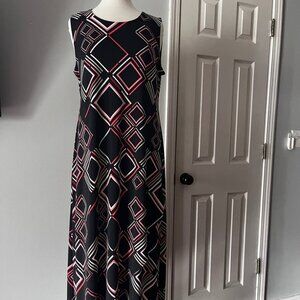 Alfani Geometric Hanky-Hem Midi Dress – Black/Pink/White – L